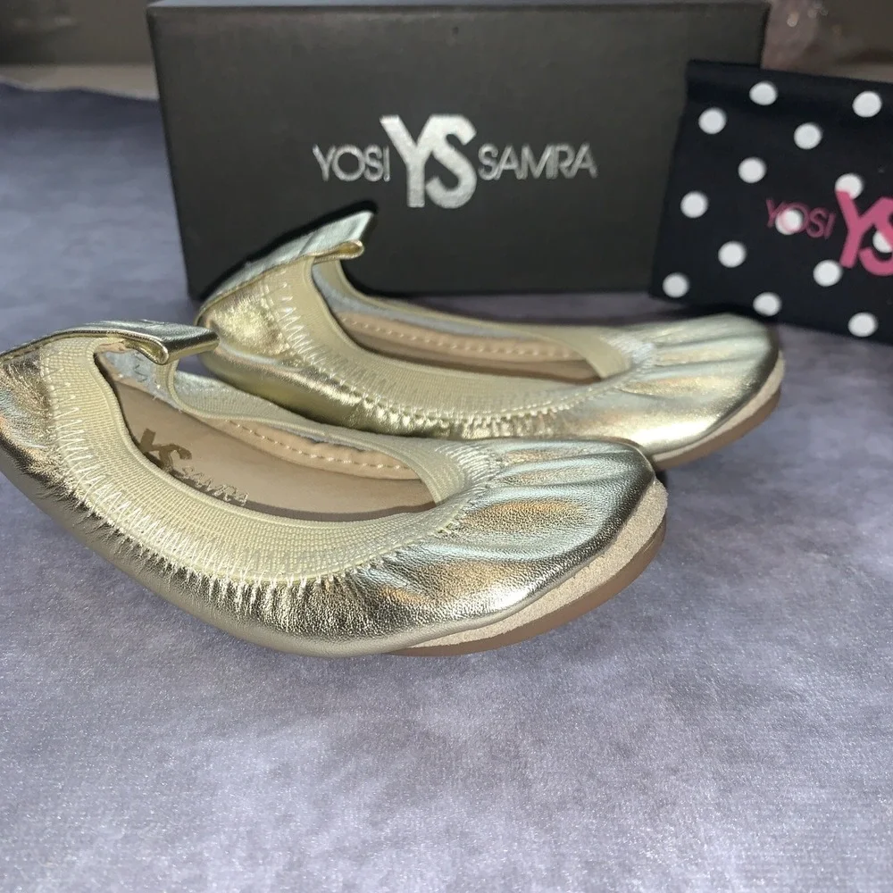 Yosi Samra Little Girl Shoes Size 6C Ballet Flats Gold Sammie Slip On Runs Small